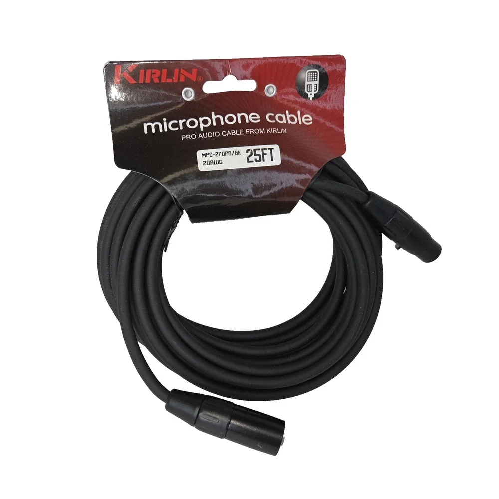 KIRLIN Cable MPC Microphone Cable, XLR, BLACK, 25FT. I2 Music Guitar Concerts